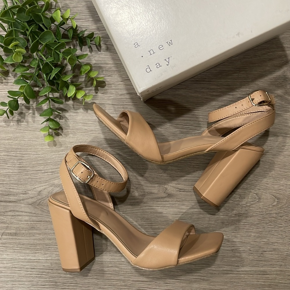 A New Day Tan Sal Heels- Size 7